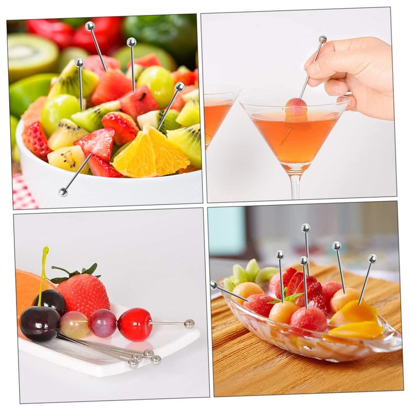 GRIRIW 10pcs Multi-Functional Food Picks Set Stainless Steel Cocktail Skewers