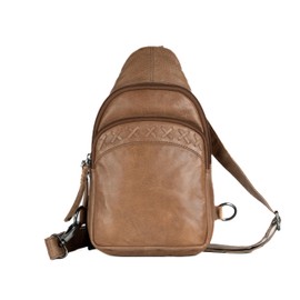 Lady Conceal Taylor Leather Unisex Tactical Gun Holster Sling Backpack - Medium Frame Handgun -Two locking concealment pockets with Locking Zippers and Universal Holster - 7" L x 12" H x 3.5" D