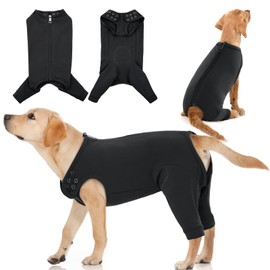 IDOMIK Dog Recovery Suit,Dog Leg Sleeve to Stop Licking Rear Legs,Thigh Wound Protective Sleeve,Male Female Pet Surgical Clothes,Doggy Surgical Suit with Pants Cover,Cone Collar Alternative,Black,S