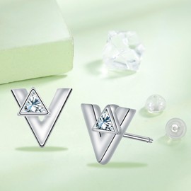 Hifeeled Ohrringe Damen 925 Sterling Silber V-Ohrstecker Geometrische Zirkonia für Frauen Original Schmuck Geschenk Frau Mädchen Tochter