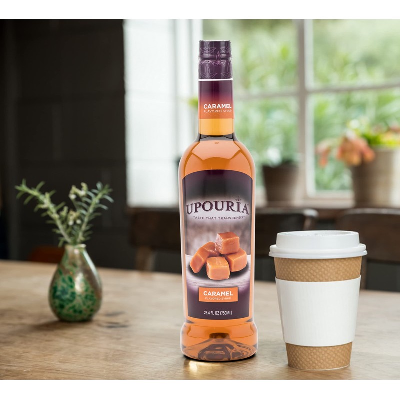 Upouria Caramel Coffee Syrup Flavoring, 100% Vegan, Gluten-Free, Kosher, 750ml