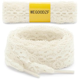 WEGOODZF Flat Lace Fancy Shoelaces: 3CM Wide Beige Lace Shoe Laces for Women 47 inch - 2 Pairs