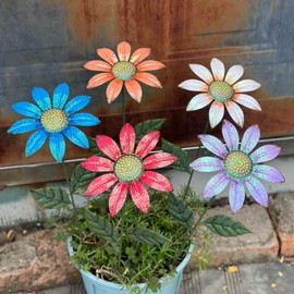 Nawbbzj 5Pcs Outdoor Metal Flowers for Outside - Decorative Garden Stakes with Sunflower Design, Spring Yard Art Decor for Lawn Porch Patio Fence | Metal Garden Decor Stakes.