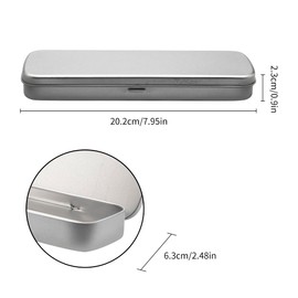 Tabanzhe Mini Portable Metal Pen Holder Stationery Box Makeup Brush Organiser, Silver Slim Pen Case, Compact Rectangular Hinged Case for Art Supplies, School and Travel, Home Organiser