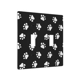 Dog Paw Prints Light Switch Cover 2-Gang Decorative Wall Plate Double Toggle Electrical Art Faceplate for Home Bedroom Decor 4.5" x 4.5"