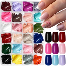 AddFavor Square Press on Nails Short, 576pcs Short Square Fake Nails Full Cover Glossy Nails Press on Acrylic False Nail Tips 24 Colors for Women