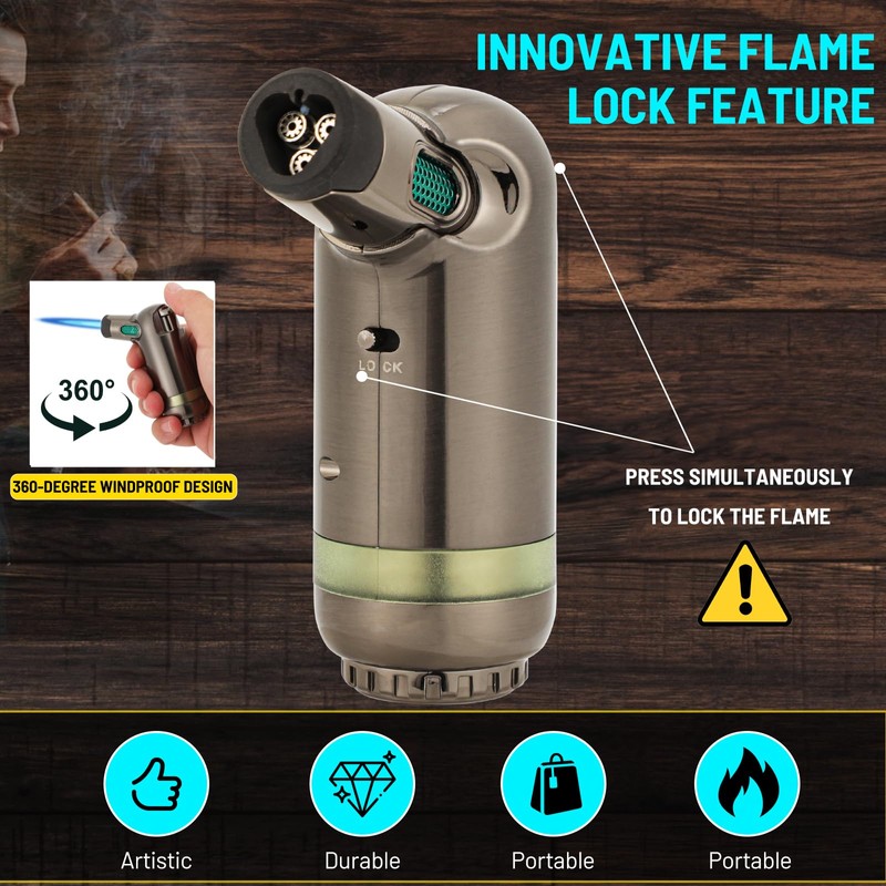 Refillable Butane Torch Lighter - Super Long Flame, Windproof, Adjustable