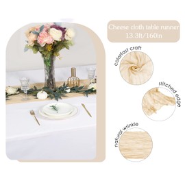 3 Pack 160 inch Thanksgiving Beige Cheesecloth Table Runner-13.3ft Long Boho Gauze Table Runner, -Rustic Scraf Cream Cheese Cloth Runner for Wedding Bridal Baby Shower Birthday Party Decorations