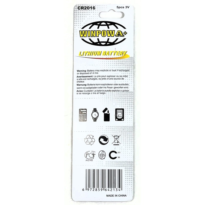 WINPOW 5-Pack Lithium Button Batteries / Cells Brand WINPOW CR2016