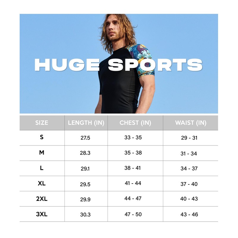 HUGE SPORTS Men's Splice Sun Protection Rash Guard Short Sleeves(Piracy,S)