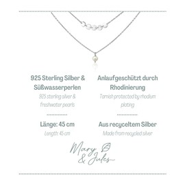 Mary & Jules Pearl Necklace Women's Gold, Chain Women's Gold Made of 925 Sterling Silver Gold-Plated with Real Freshwater Pearl, Gift for Women and Girls, Made of Recycled Silver, Sterling Silver,