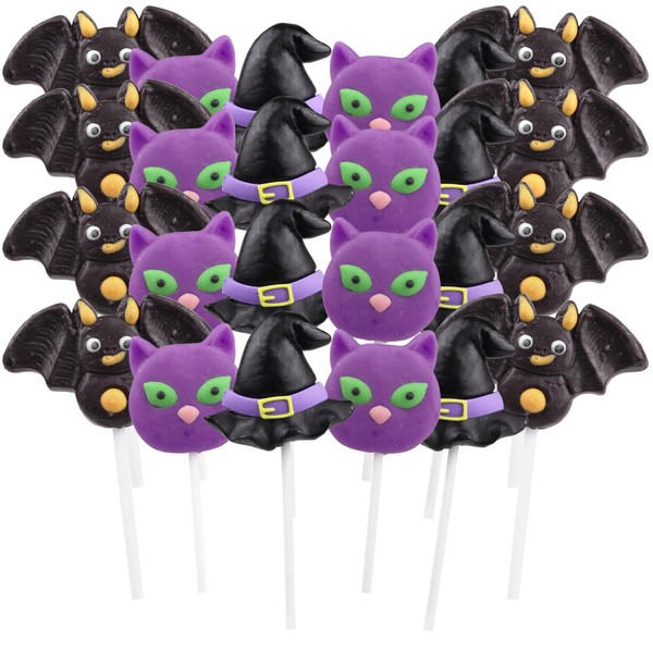 Individually Wrapped Halloween Suckers, Cat, Bat, and Witch Hat Lollipops,