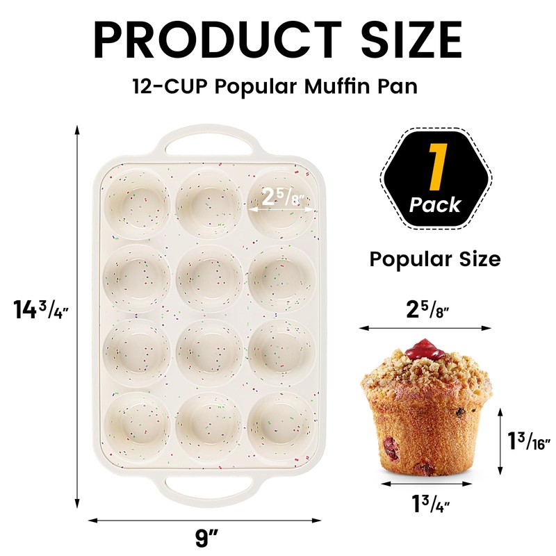Vinino 1Pack Silicone Muffin Pan for Baking with Metal Reinforced