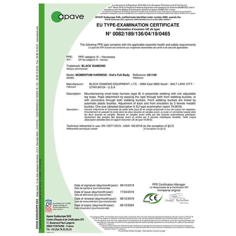 BLACK DIAMOND Momentum Kids Full Body Rock Climbing Harness