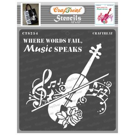 CrafTreat Reusable Music Stencils for Painting Large Patterns - Music Speaks - 12 x 12 Inch - DIY Art and Craft Stencils - Violin Stencils Templates Music