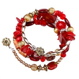 KIFEDSLJ Boho Multilayer Irregular Agate Beads Charm Bracelets Vintage Jade Stone Turquoise Bangles for Women Yoga Vaction Jewelry-red