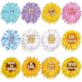 36 Pieces Sun Flower Cutouts with Growth Mindset Spring Bulletin Board Decorations Confetti Positive Sayings Accents Motivational Inspirational Quote Cards for Classroom School Home(Fresh Color)