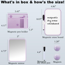 Svartur Locker Accessories for Girls with Magnetic whiteboard, Locker Mirror and Pen Holder, Pink Locker Decoration for School Locker, Back to School Essentials, Purple