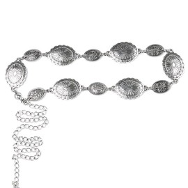 Belt,Western Metal Concho Belt,Hollow Out Daisy Chain Belt,Cowgirl Belt,Women's Waist Chain,Adjustable Boho Waist Chain Country Concert Outfit for Dress-Silvery