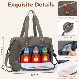 Tenot Diaper Bag Tote with Pacifier Case, Large Tote Diaper Bag for Women with Shoulder Straps, Cute Hospital Baby Diaper Tote Bag for Mom Dad, Newborn Baby Diaper Maternity Bag Khaki