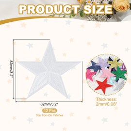 PATIKIL Star Iron-on Patches, 12 Pcs Sew on Star Embroidered Patches Appliques Embellishments for Clothing Jackets Hat Backpack Repairing Decorations, White, 3.2" x 3.2"