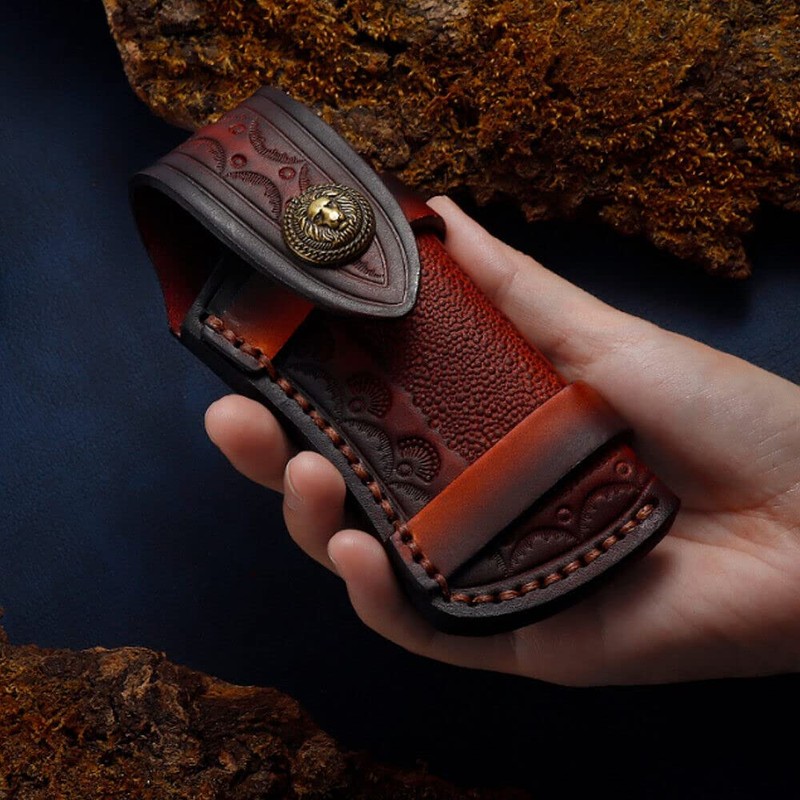 2PC Hand Made Carved Leather Sheath for Folding Knife Cover