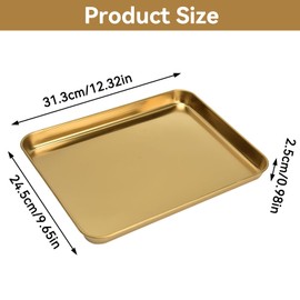 Gold Serving Trays, Rectangular Gold Tray Decorative Serveware Platter Stainless Steel Food Serving Tray Makeup Cosmetic Organizer