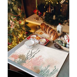 Placemats Set of 4,Heat Insulation Table Mats Non Slip Washable Dining Placemats, Retro Pink Coral Underwater Creatures Table Place Mats for Holiday Party Kitchen Decor 13x19 in