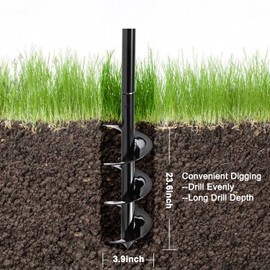 Hand Post Hole Digger - 24'' x 4" Earth Garden Auger Drill with Gloves, Non-Slip Handle, Spiral Drill Planter Bit for Planting Trees, Seedlings, Bedding Plants, Deep Cultivating, Digging Weeds Roots