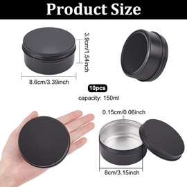 BENECREAT 10 Pcs 150ml Aluminum Tin Jars, Round Aluminum Tin Cans Cosmetic Containers with Screw Cap Lid for DIY Crafts Travel Storage Cream Tins-Black