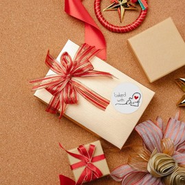 Baked with Love Stickers, 500Pcs per Roll, Round Labels for Bakery Bags, Candle Packaging