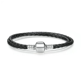 PAHALA 925 Sterling Silver Long 4 Colors Braided Leather Chain Snake Clasp (34.00, Black)
