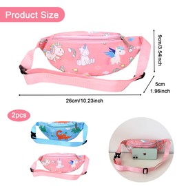 KASESSS Pack of 2 Children's Adjustable Lightweight Belt Bag, Children's Cartoon Pattern Chest Bag, Belly Bag with Zip, Cross Body Bag, Bum Bag for Girls and Boys Outdoor School