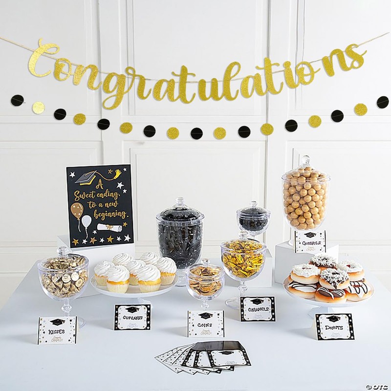 URYYRIT Gold Glitter Congratulations Banner - Pre-Strung Congrats Sign for