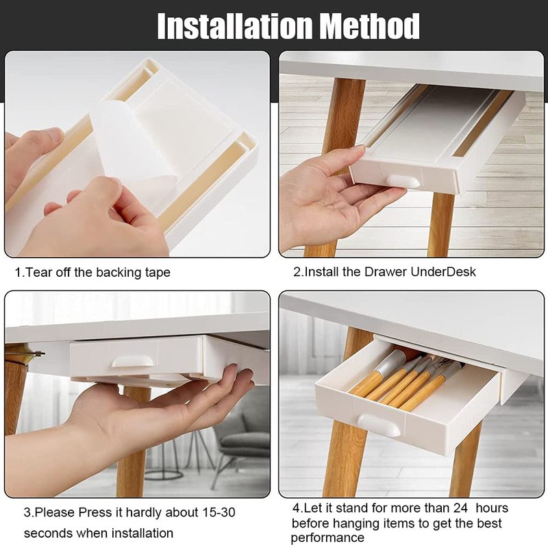 Pack of 2 Hidden Desk Organiser, Drawer Under Desk, Drawers