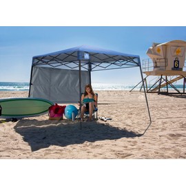 Quik Shade Go Hybrid 6' x 6' Sun Protection Pop-Up Compact and Lightweight 7' x 7' Base Slant Leg Backpack Canopy, Regatta Blue