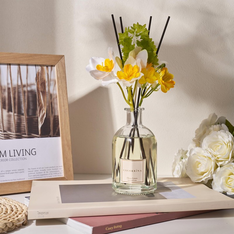 COCORRÍNA Reed Diffuser - Clean Linen 8.5 Fl.oz/ 250ml Flower