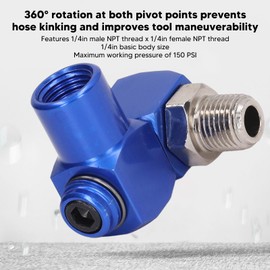 4pcs NPT 360 Degree Swivel Air Hose Connector 1/4 Inch, Industrial Fittings Pneumatic Tool Adapter Joint Coupler 150psi Plug For Pneumatic Tool, Air Hose Air Compressor Attachments (Blue)