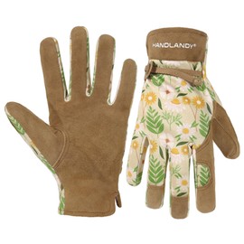 HANDLANDY Gardening Gloves for Women, Breathable Ladies Leather Garden Yard Gloves Best Gardeners Gift (Khaki, L)