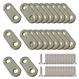 20 Pieces Flat Connectors 37 x 16 mm Stainless Steel Connecting Plates for Repairing, Reinforcing and Connecting Wooden Furniture with Screws