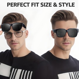 LVIOE Polarised Over Sunglasses for Men and Women, Sunglasses for Glasses Wearers to Wear with UV Protection Lenses, Frame-147mm-b