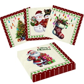 Wentsent Christmas Napkins, Pack of 80 Christmas Napkins with Christmas Tree, Snowmen, Santa Claus Motif, Christmas Table Decoration, Disposable Winter Napkins for Christmas, New Year's Eve