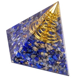 KYEYGWO Lapis Lazuli Energy Pyramid Gemstone with Gold Wire, Reiki Crystal Pyramid Healing Stone for Chakra Healing, Meditation and Home Decoration