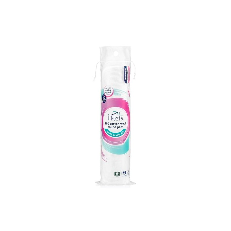 Lil-Lets Cotton Wool Round Pads, 100 Count, Certified Organic, 100%