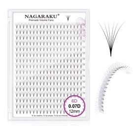 NAGARAKU Volume Eyelash Extensions, Prefabricated Fan Eyelashes, 320 Pieces, Narrow Handle, Lightweight, Dense, Premade Fans Eyelash Extensions, Artificial Eyelashes, 16 Rows (6D, 0.07 mm Thickness, D