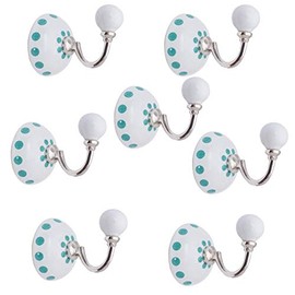 Knober Ceramic Hooks, Wall Hooks, Coat Hooks, Ceramic Ball, Diameter 6 cm, Shabby Chic Vintage (7 Pieces/Pieces Turquoise Silver)