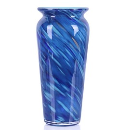 PlivBloom Blue Hand Blown Glass Vase – Tall Speckled Decorative Centerpiece in Murano Style for Dining Table, Coffee Table, Mantel, Entryway, or Bookshelf in Coastal or Modern Decor (Blue)