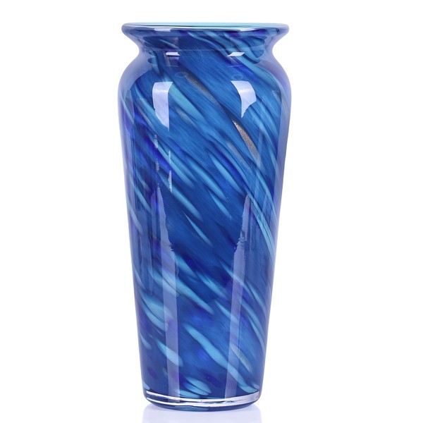PlivBloom Blue Hand Blown Glass Vase – Tall Speckled Decorative