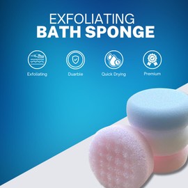 Exfoliating Bath Sponge 4 Pack - Double-Sided Body Shower Scrubber for Adults, Men, Women, Kids, and Children | Cleansing and Massage Refreshing Bathing Experience