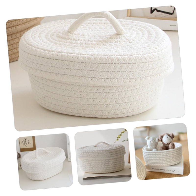 Ciieeo Cotton Rope Woven Storage Basket with Lid for Makeup